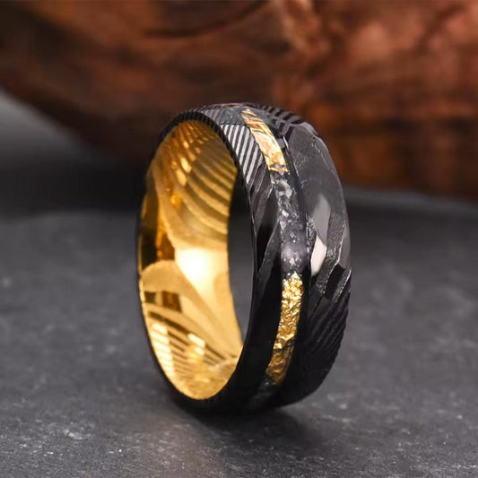 8MM Black Hammered Damascus Steel-Rings-Sairahaz Jewelers