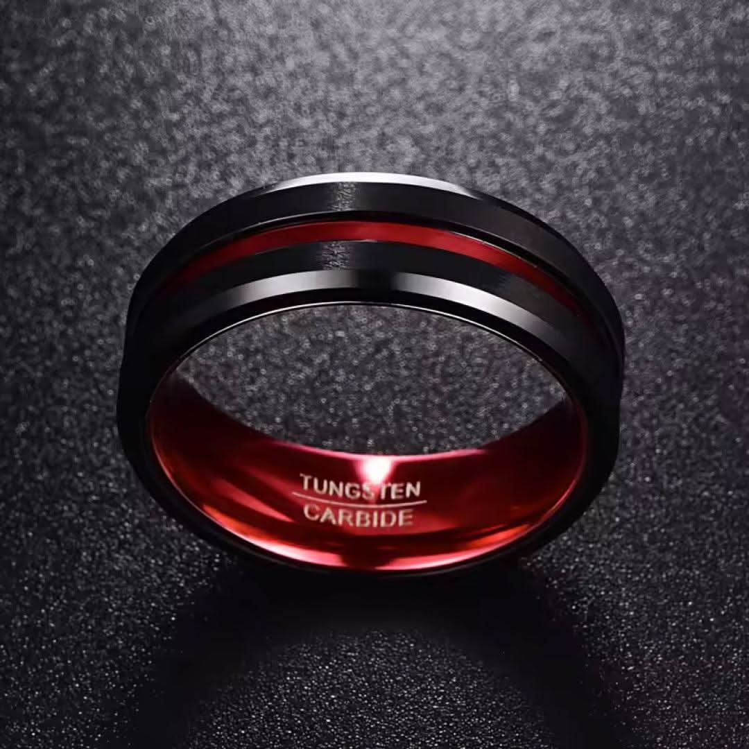 8MM Black & Red Tungsten Carbide Ring-Tungsten Ring-Sairahaz Jewelers