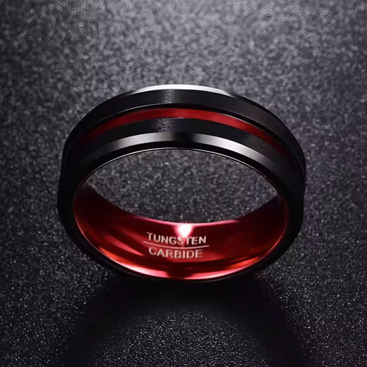8MM Black & Red Tungsten Carbide Ring-Tungsten Ring-Sairahaz Jewelers