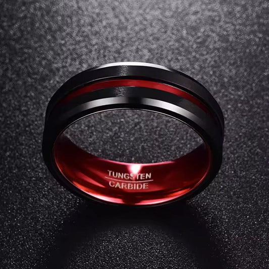 8MM Black & Red Tungsten Carbide Ring-Tungsten Ring-Sairahaz Jewelers