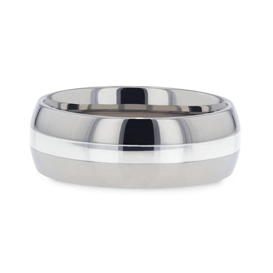 8mm Silver Inlay Titanium Wedding Ring-Tungsten Ring-Orivon Jewelers