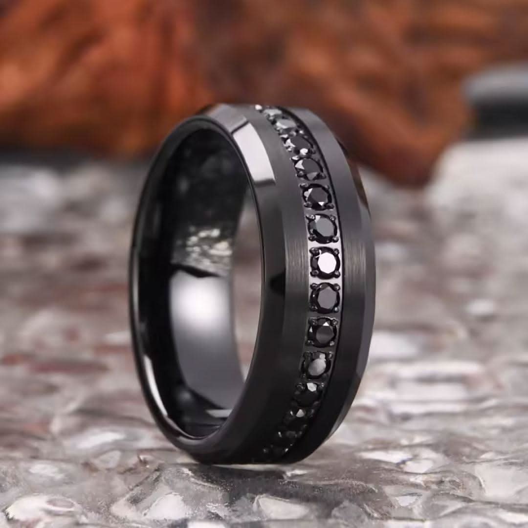 8mm Tungsten Carbide Black Zirconia Engagement Ring-Rings-Sairahaz Jewelers