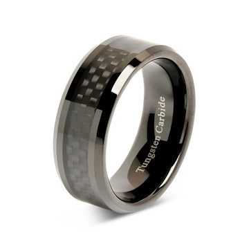 8mm Black Fiber Inlay Tungsten Carbide Ring-Tungsten Ring-Orivon Jewelers