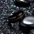 8mm Black Stainless Koa Wood Inlay Steel Ring-Rings-Sairahaz Jewelers