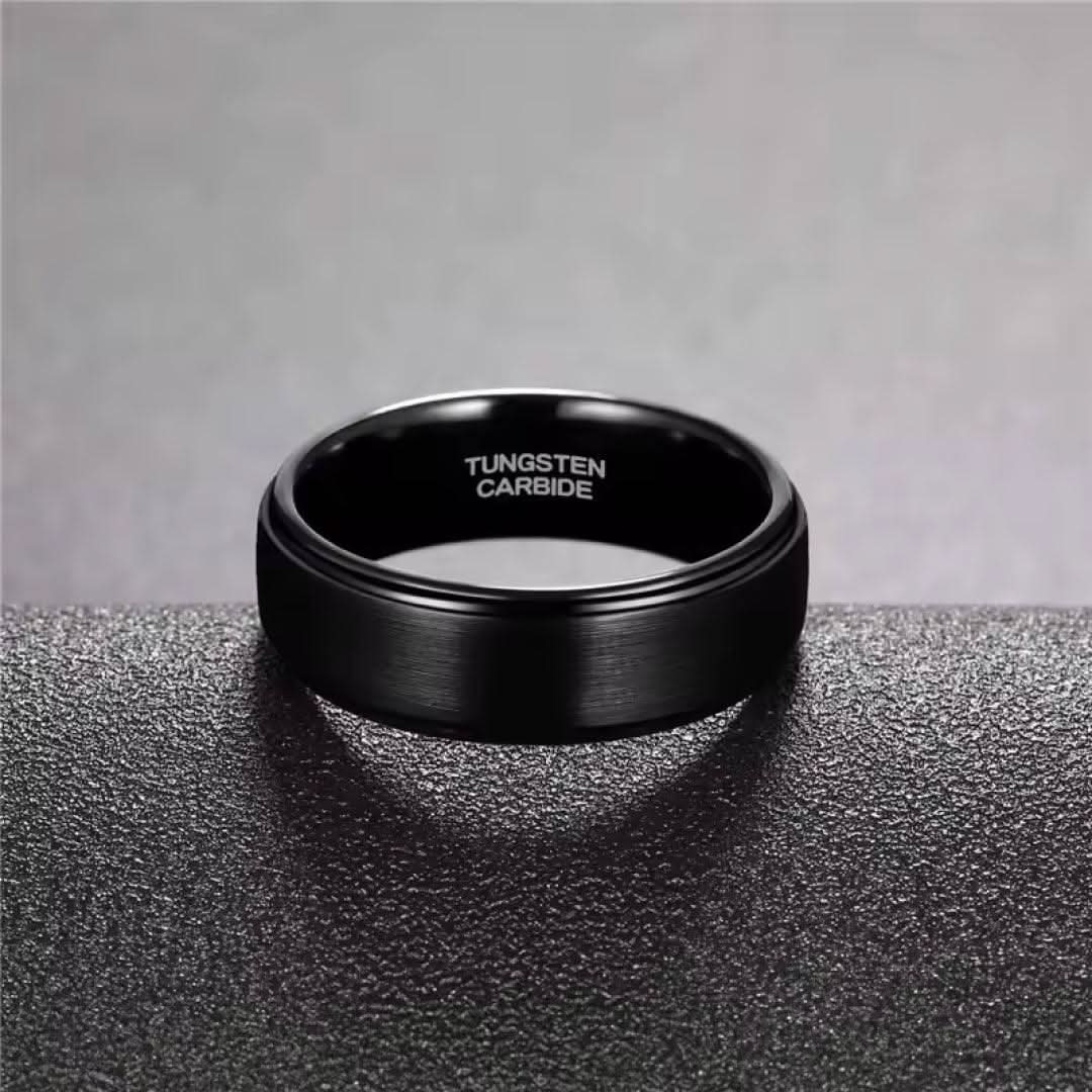 8mm Tungsten Carbide Black Brushed Wedding Ring-Tungsten Ring-Sairahaz Jewelers