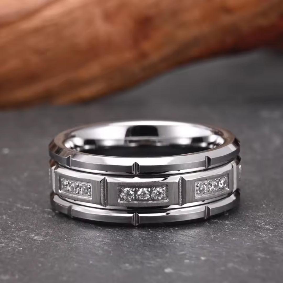 8mm Tungsten Carbide Ring with White Zircon-Rings-Sairahaz Jewelers