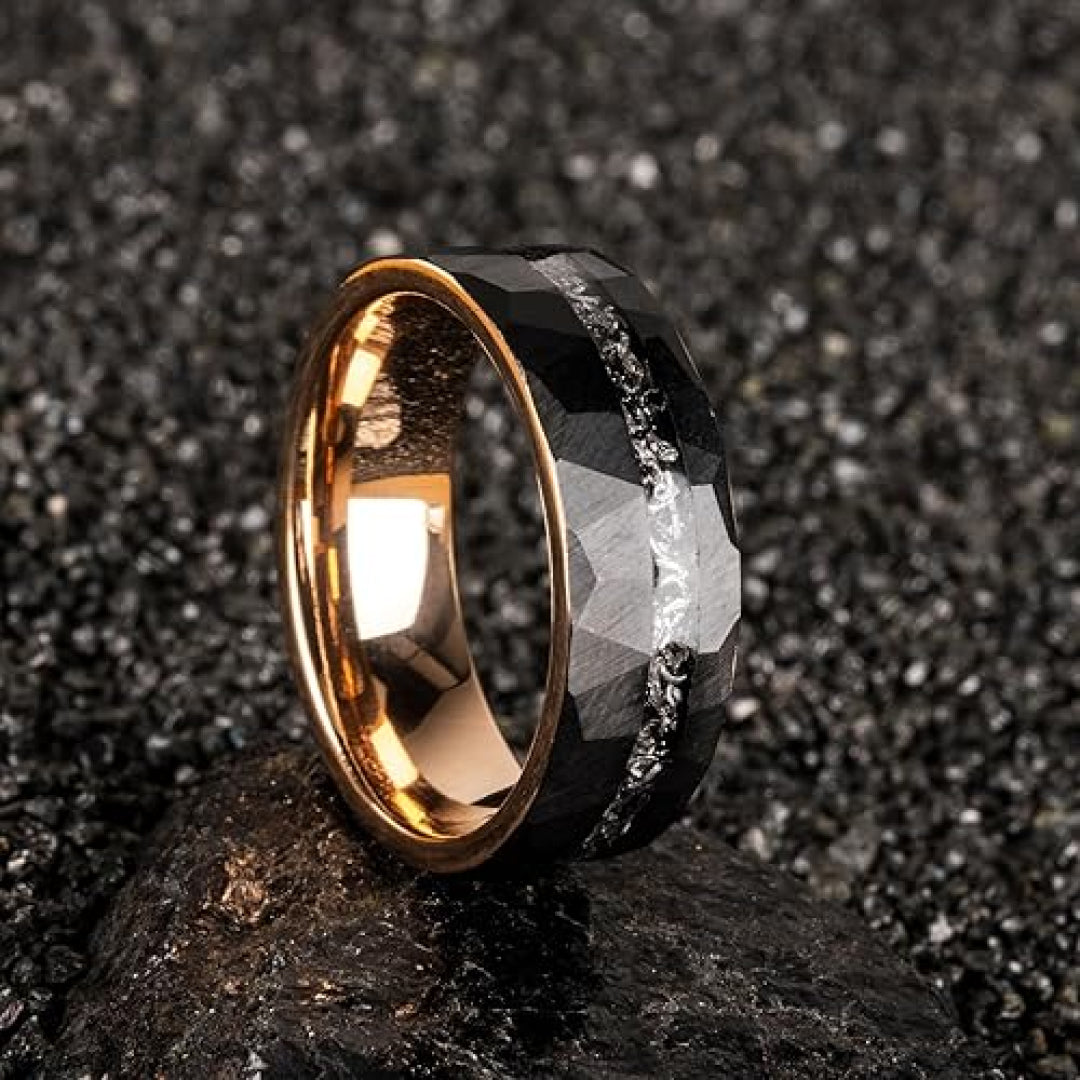 8mm Black Meteorite Inlay Tungsten Ring-Tungsten Ring-Orivon Jewelers