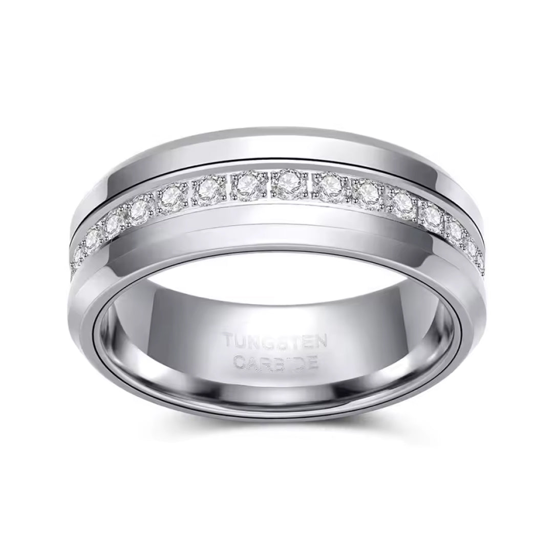 8mm Cubic Zirconia Eternal Tungsten Ring-Tungsten Ring-Orivon Jewelers