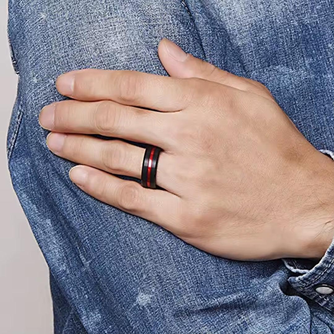 8MM Black & Red Tungsten Carbide Ring-Tungsten Ring-Sairahaz Jewelers