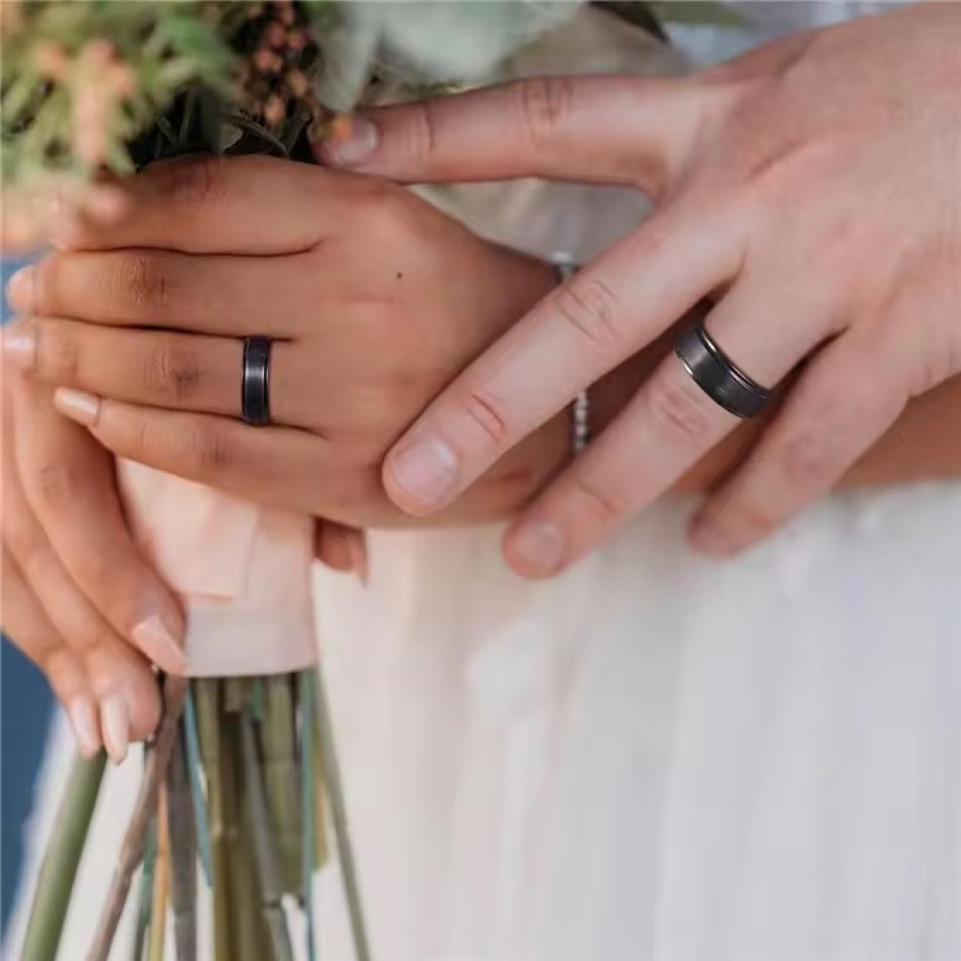 8mm Tungsten Carbide Black Brushed Wedding Ring-Tungsten Ring-Sairahaz Jewelers