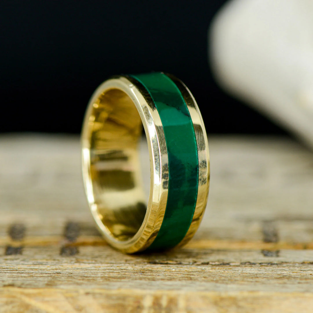 Green Jade Channel Ring for Elegant Style-Tungsten Ring-Orivon Jewelers