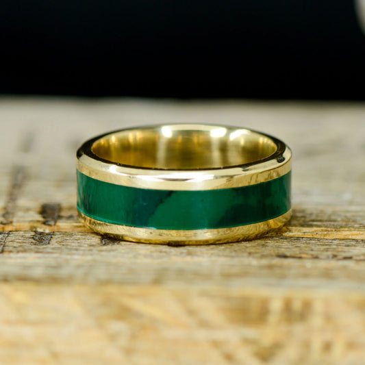 Green Jade Channel Ring for Elegant Style-Tungsten Ring-Orivon Jewelers