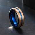 8mm Rose Gold Surgical Steel with Blue Groove Tungsten Ring-Tungsten Ring-Orivon Jewelers