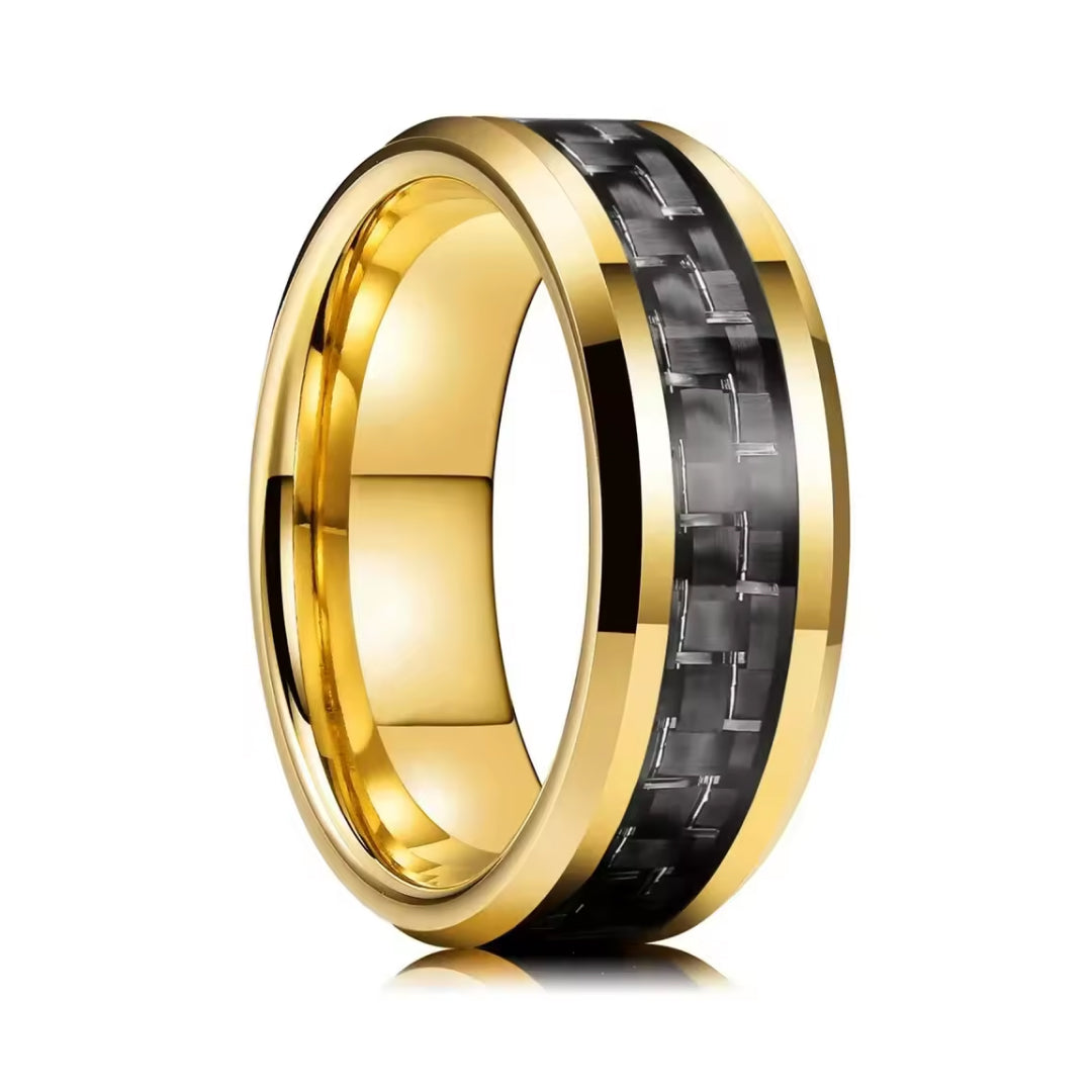 8mm Men’s Gold Stainless Steel Ring-Tungsten Ring-Orivon Jewelers