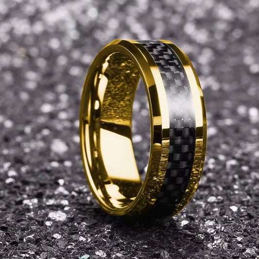 8mm Men’s Gold Stainless Steel Ring-Tungsten Ring-Orivon Jewelers