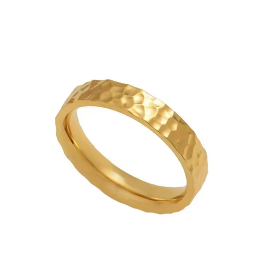 4mm Gold Stainless Steel Hammer Pattern Ring-Tungsten Ring-Orivon Jewelers