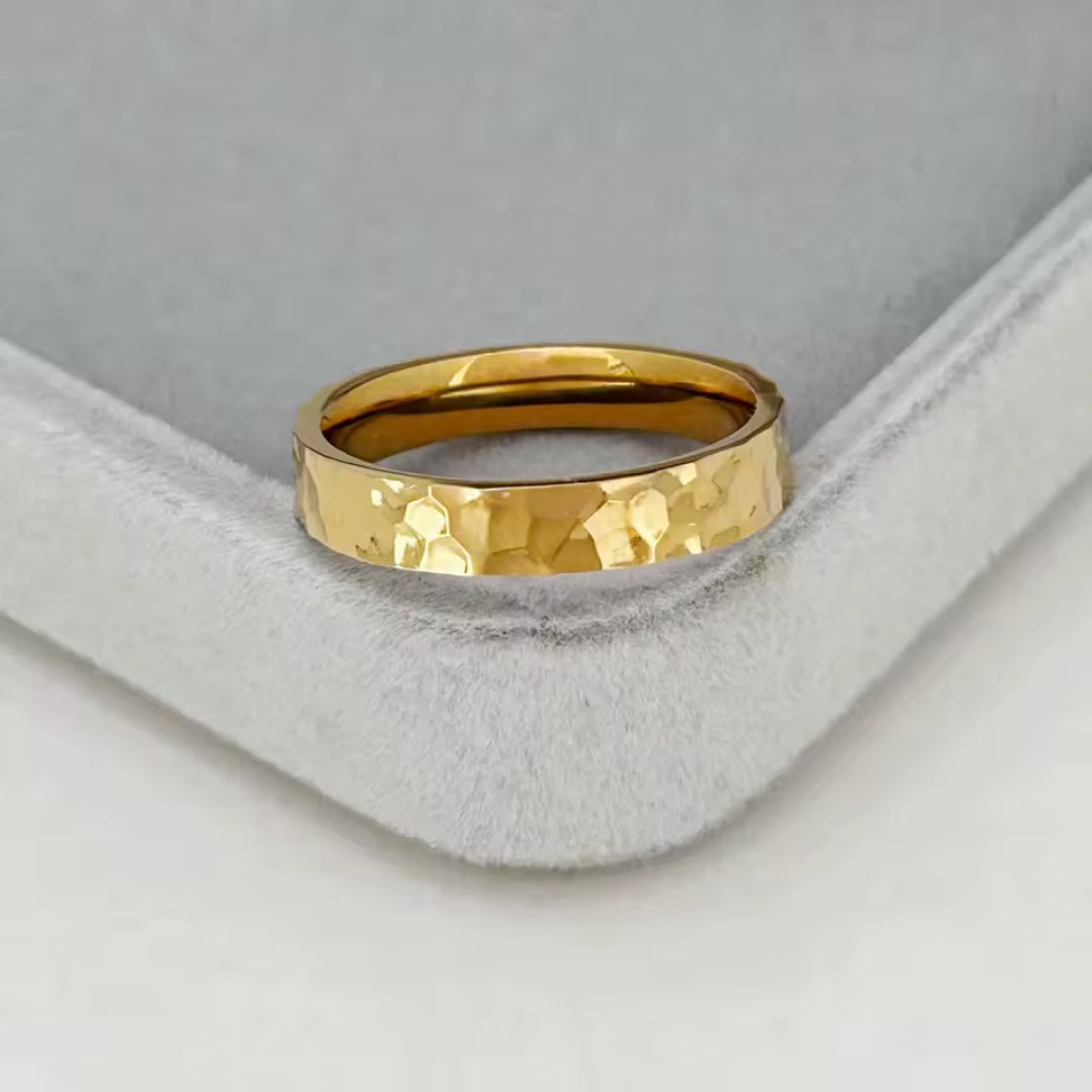 4mm Gold Stainless Steel Hammer Pattern Ring-Tungsten Ring-Orivon Jewelers