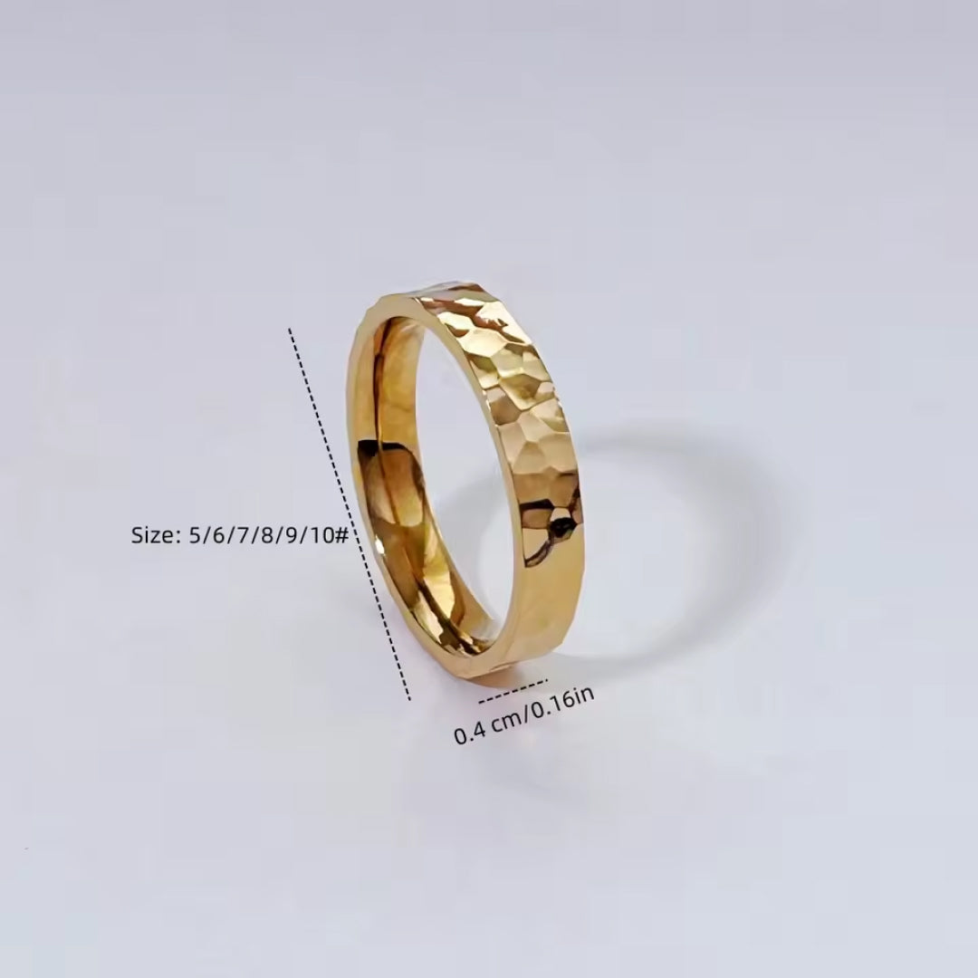 4mm Gold Stainless Steel Hammer Pattern Ring-Tungsten Ring-Orivon Jewelers