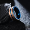 8mm Rose Gold Surgical Steel with Blue Groove Tungsten Ring-Tungsten Ring-Orivon Jewelers