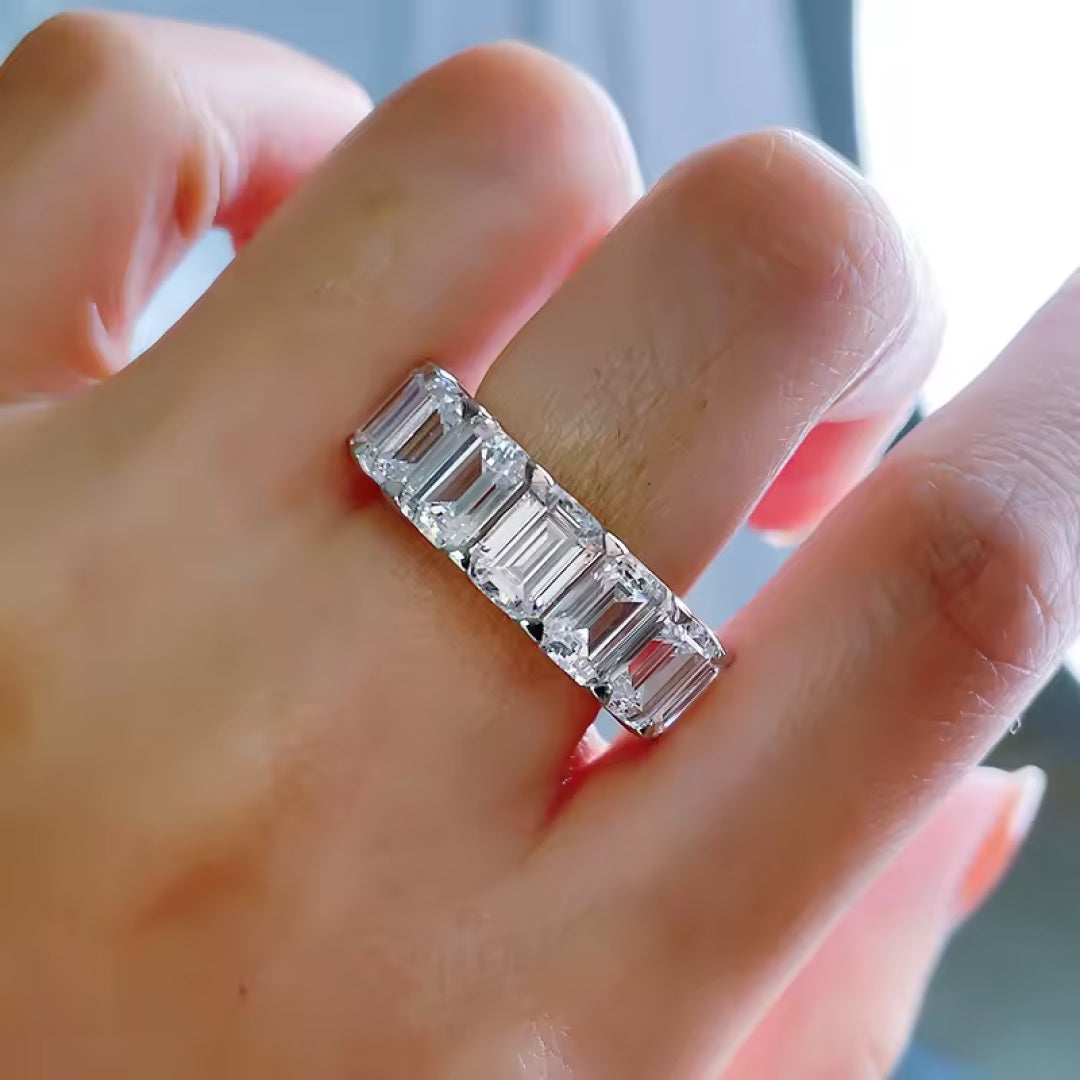 925 Sterling Silver Emerald Cut Eternity Ring-Tungsten Ring-Orivon Jewelers