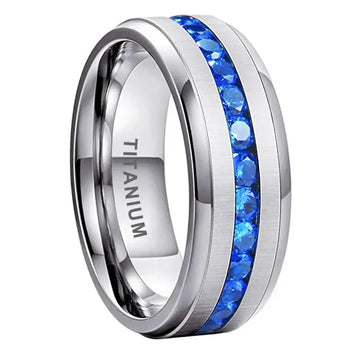 Titanium Eternity Ring with Blue Princess CZ