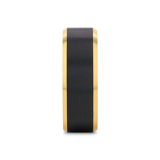 Gold Plated Brushed Black Center Tungsten Ring-Tungsten Ring-Orivon Jewelers