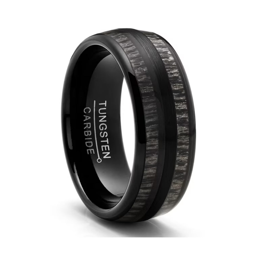 8mm Black Wood Inlay Black Tungsten Ring-Tungsten Ring-Orivon Jewelers