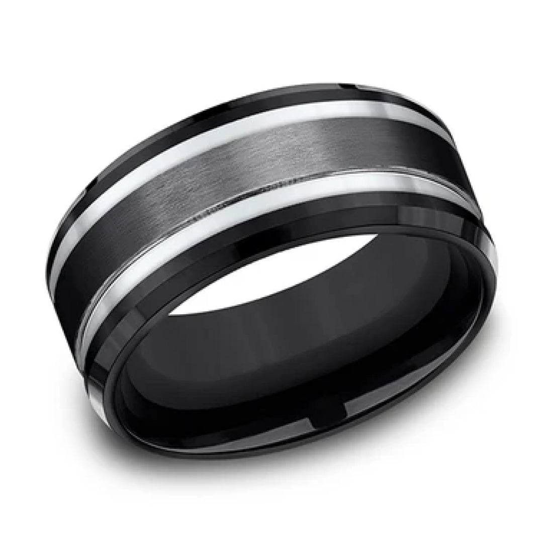 9mm Black Titanium Comfort-Fit Wedding Band-Tungsten Ring-Orivon Jewelers