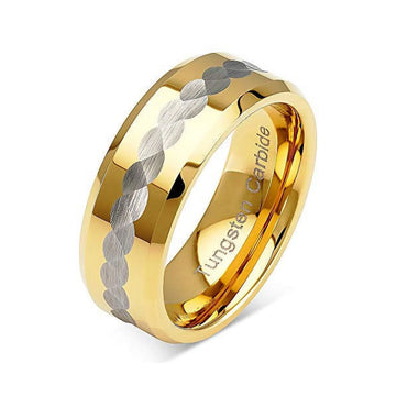 Two-Tone Hammered Finish Gold and Silver Tungsten Ring-Tungsten Ring-Orivon Jewelers