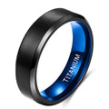 8mm Titanium Tungsten Wedding Blue Center Groove-Tungsten Ring-Orivon Jewelers