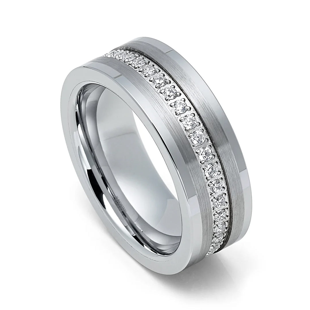 8mm Men's Tungsten Wedding Band with Lab Diamond-Tungsten Ring-Orivon Jewelers