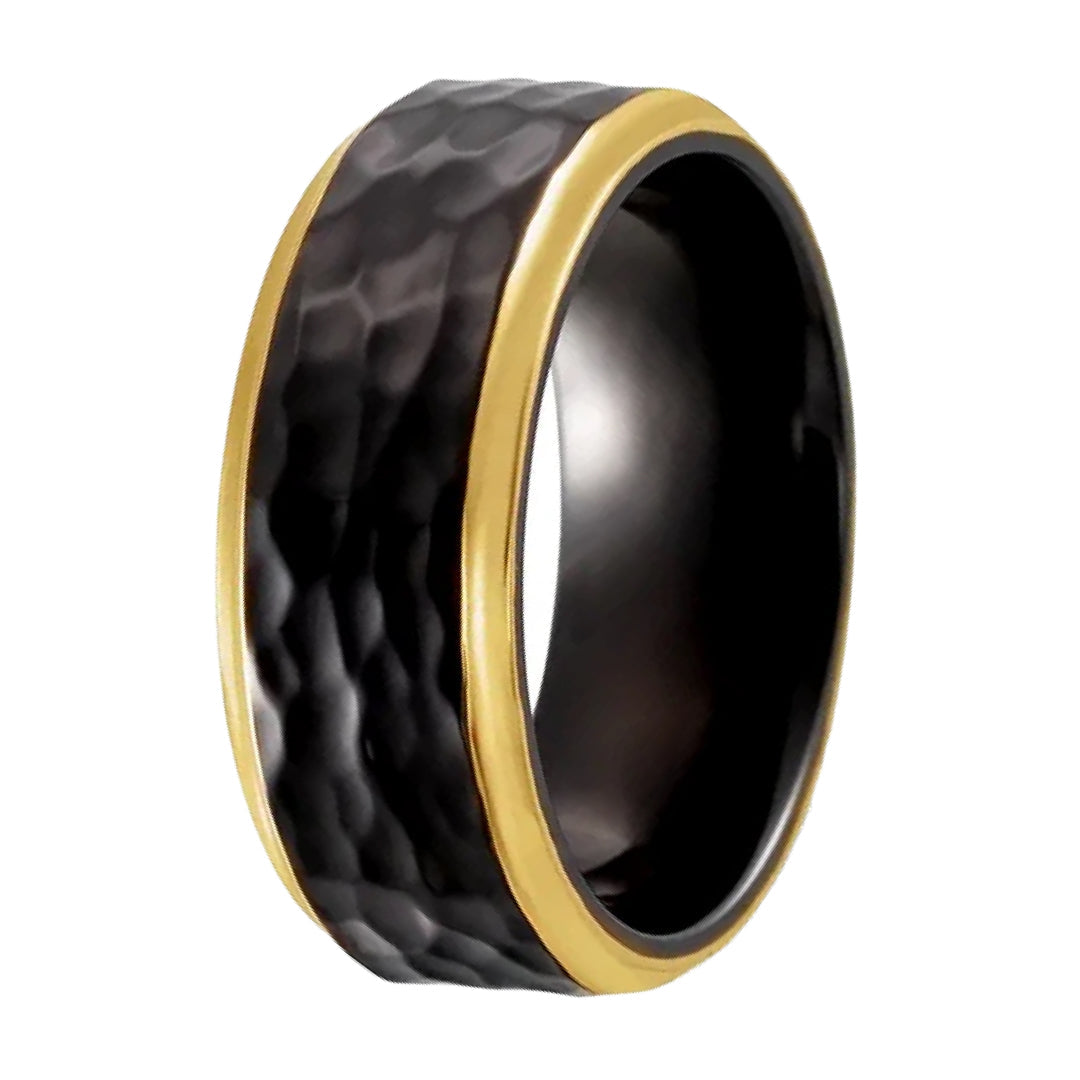 8mm Hammered Black Titanium Wedding Band-Tungsten Ring-Orivon Jewelers