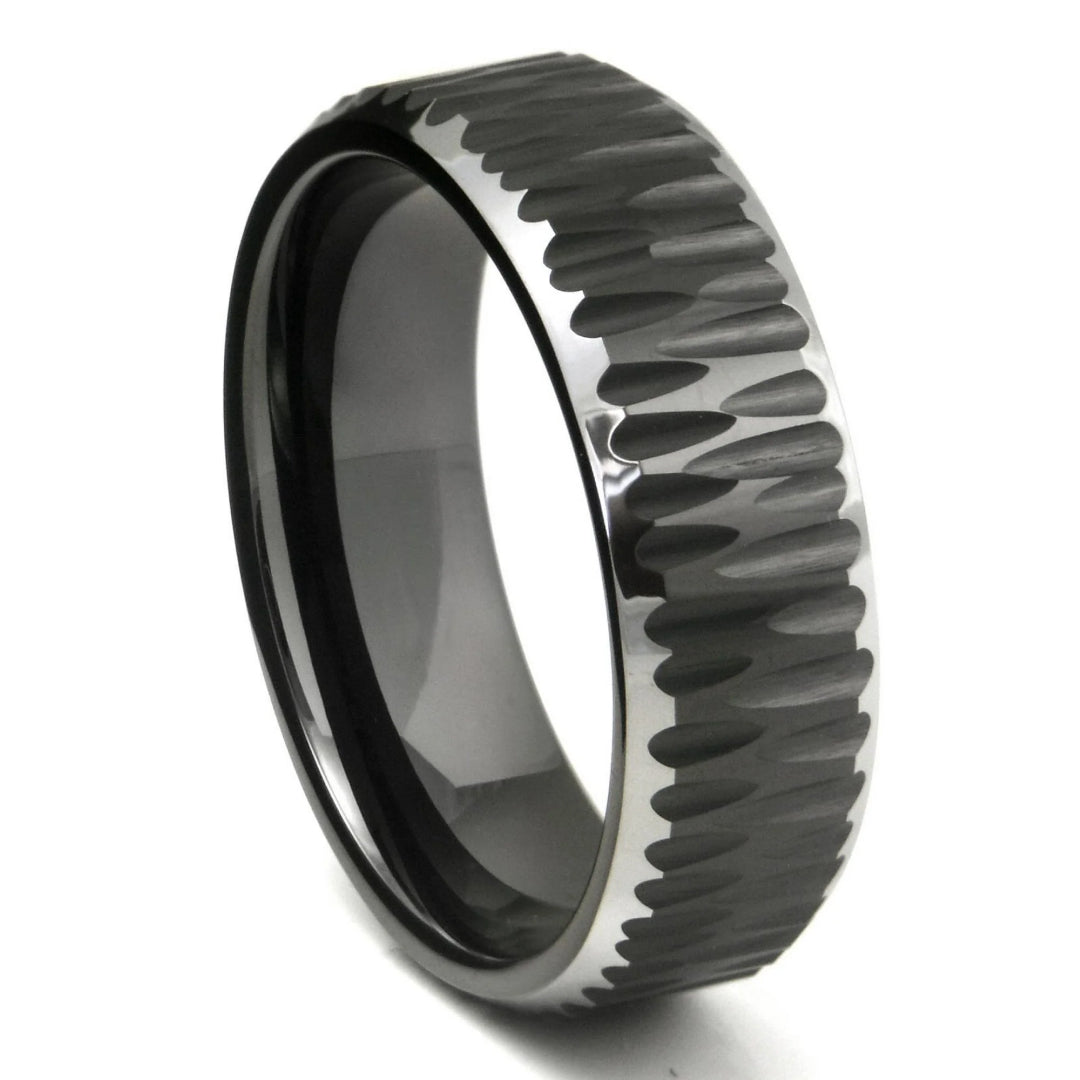 Black Tungsten Hammered Ring – 8mm Titanium Kay Men's Wedding Band