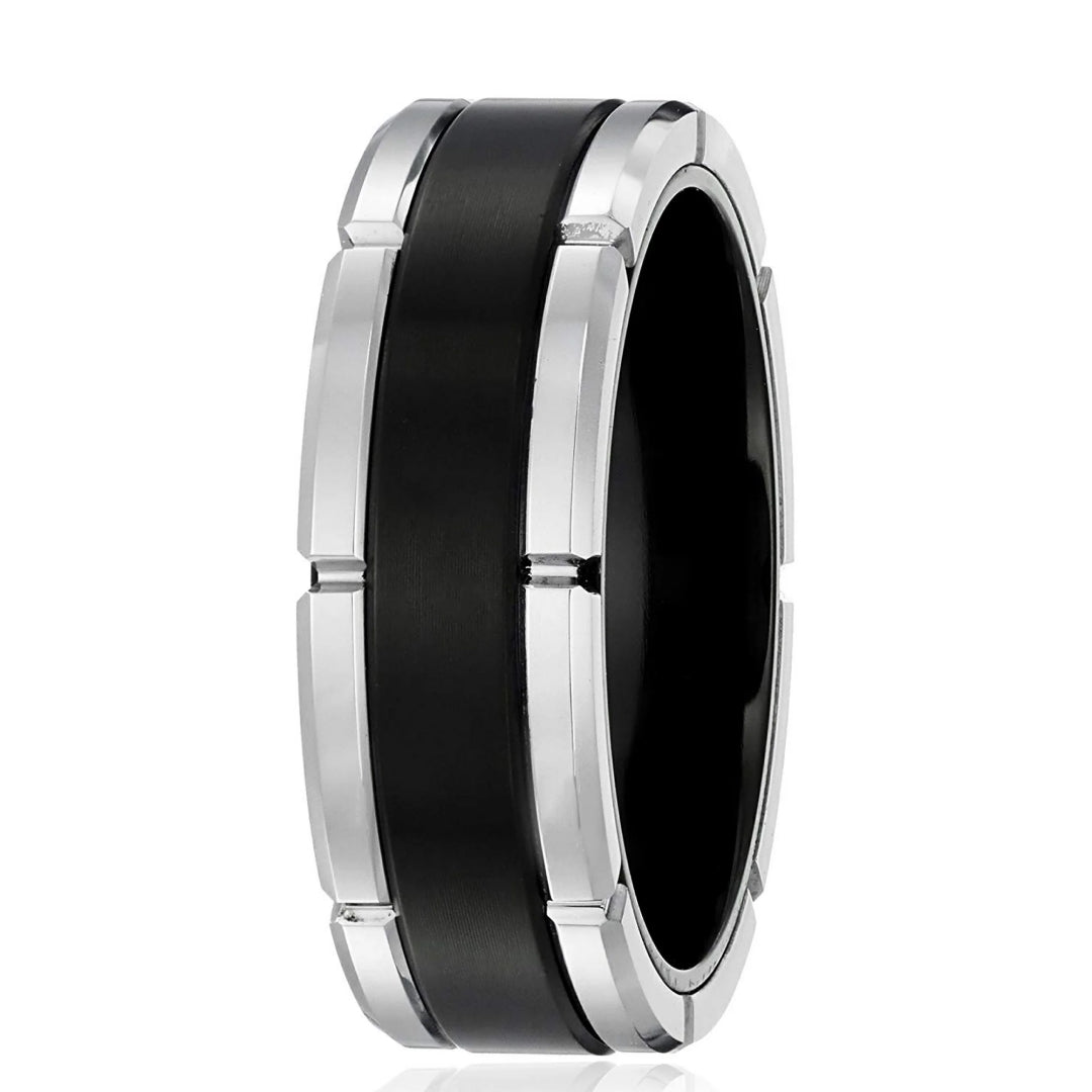 8mm Tungsten & Titanium Etched Wedding Band-Tungsten Ring-Orivon Jewelers