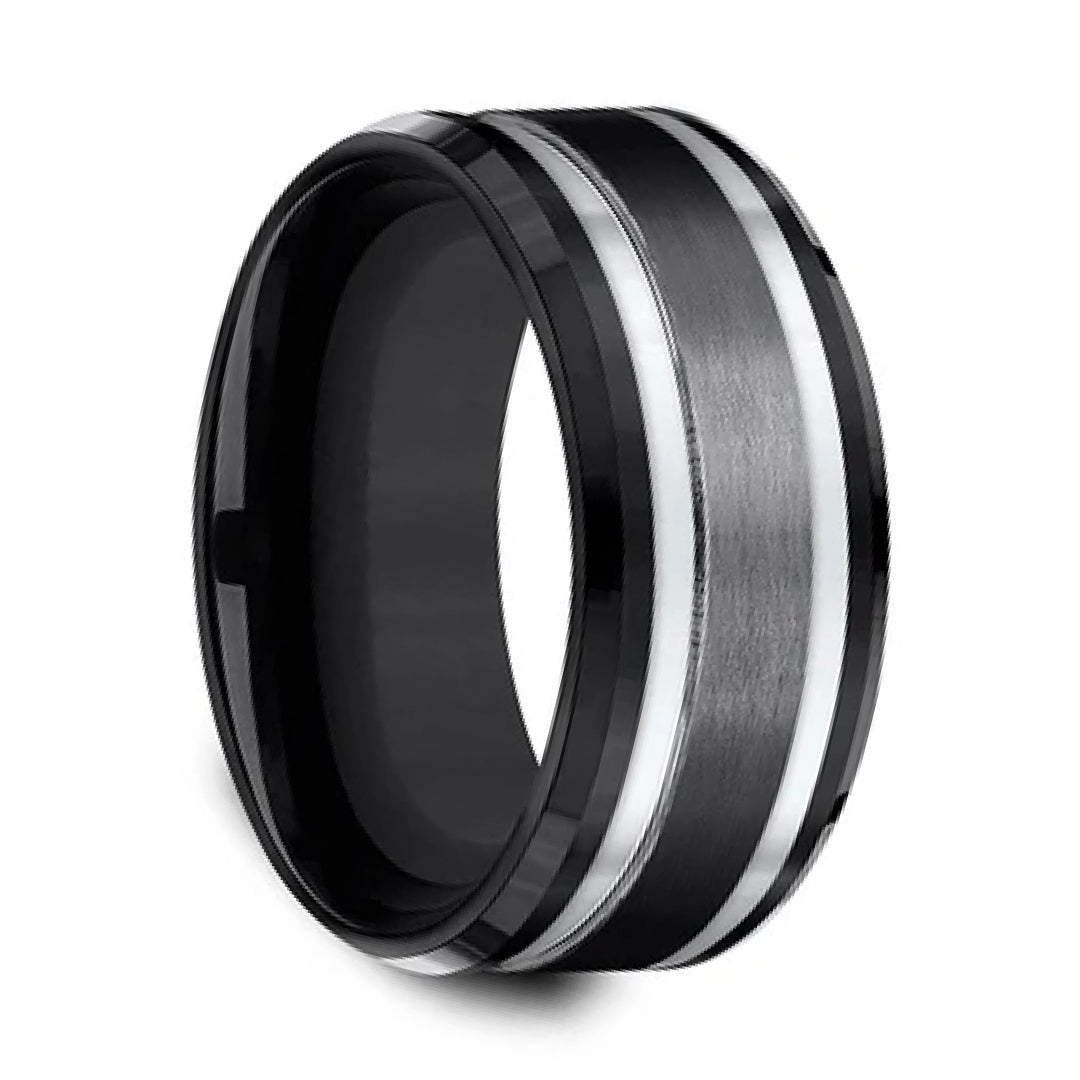 9mm Black Titanium Comfort-Fit Wedding Band-Tungsten Ring-Orivon Jewelers