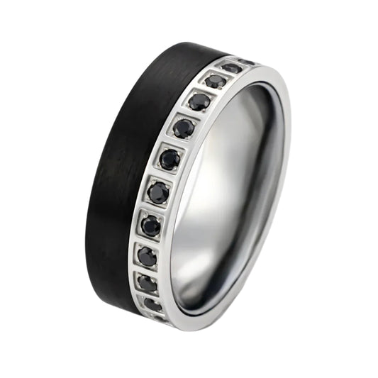 8mm Black Brushed Black Lab Diamonds Tungsten Ring-Tungsten Ring-Orivon Jewelers