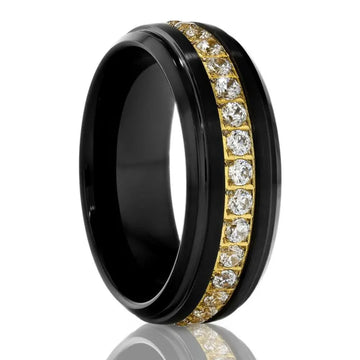 8mm Yellow Gold Tungsten Wedding Ring with White Lab Diamond-Tungsten Ring-Orivon Jewelers