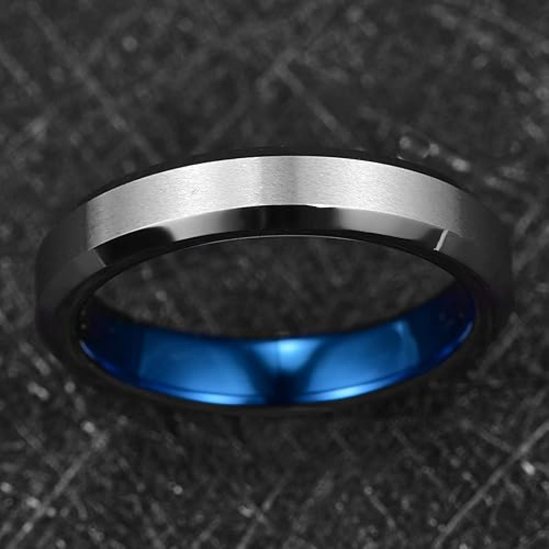 4mm Blue & Silver Tungsten Wedding Ring-Tungsten Ring-Orivon Jewelers