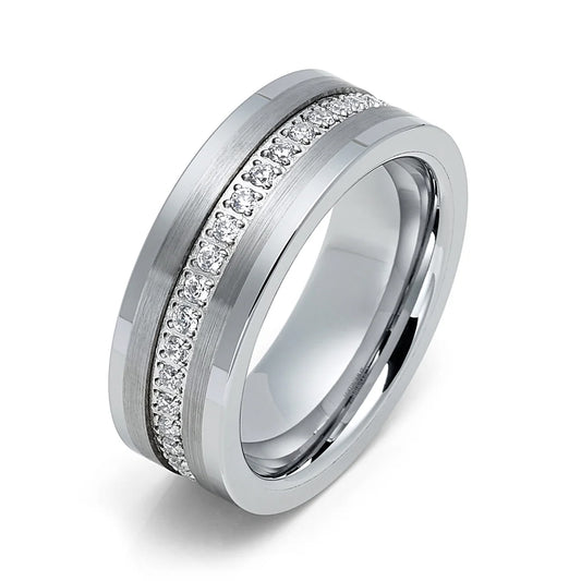 8mm Men's Tungsten Wedding Band with Lab Diamond-Tungsten Ring-Orivon Jewelers