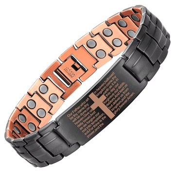 Black Magnetic Copper Cross ID Bracelet