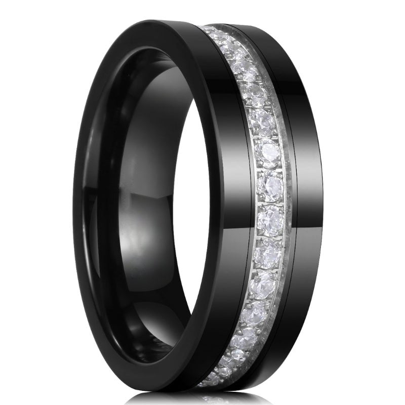 8mm Men's Black Tungsten Ring with White Lab Diamond-Tungsten Ring-Orivon Jewelers