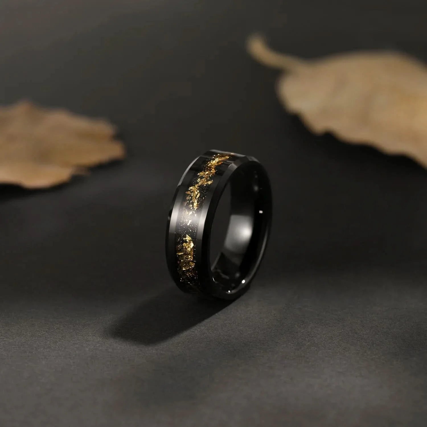 8mm Tungsten Carbide Black Inlaid Gold Ring-Sairahaz Jewelers