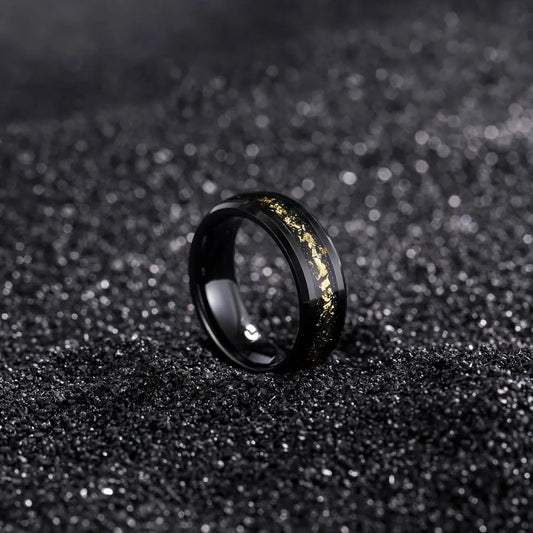 8mm Tungsten Carbide Black Inlaid Gold Ring-Sairahaz Jewelers