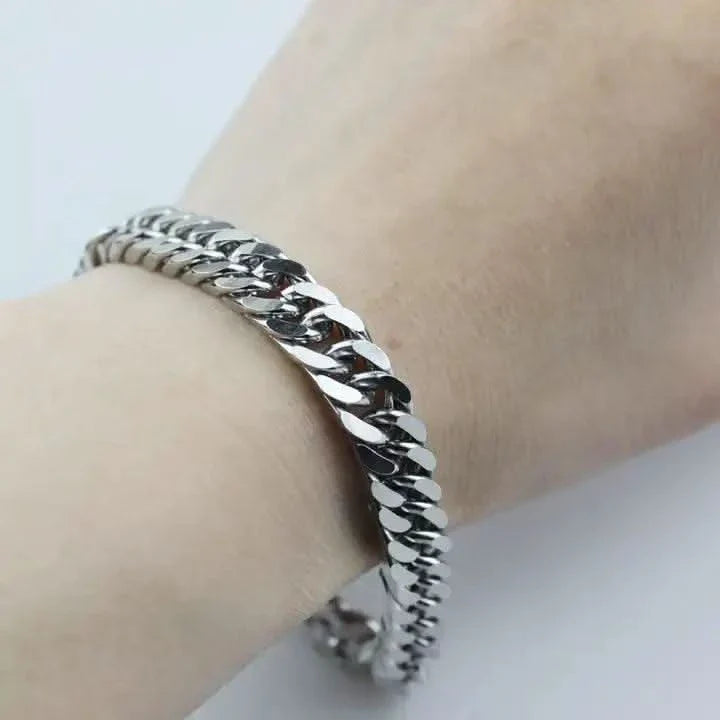 Miami Cuban Chain Bracelet, 9 mm Men and Women Stainless Steel-Bracelet-Orivon Jewelers