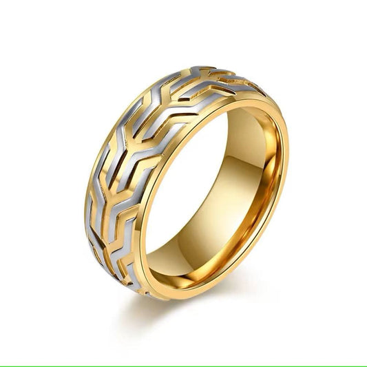 Comfort Fit 18Kt Gold IP Chevron Spearhead Stainless Steel Ring-Rings-Sairahaz Jewelers