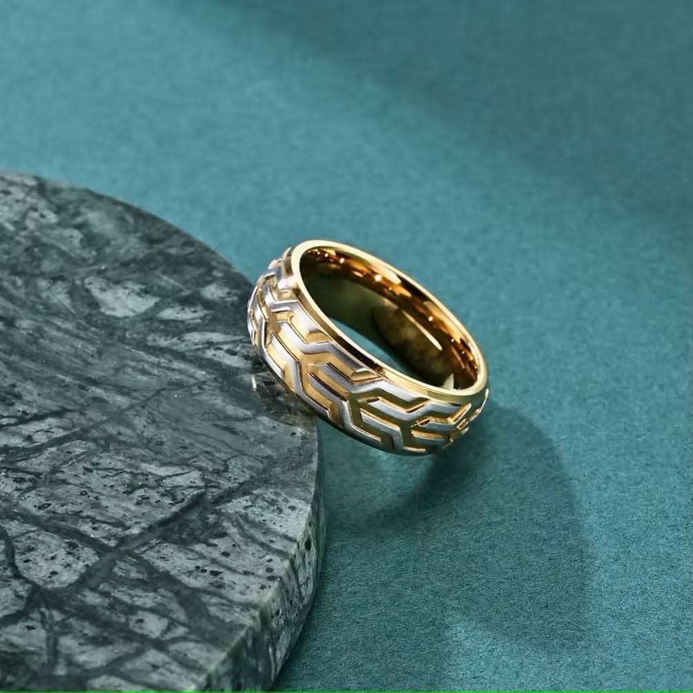 Comfort Fit 18Kt Gold IP Chevron Spearhead Stainless Steel Ring-Rings-Sairahaz Jewelers