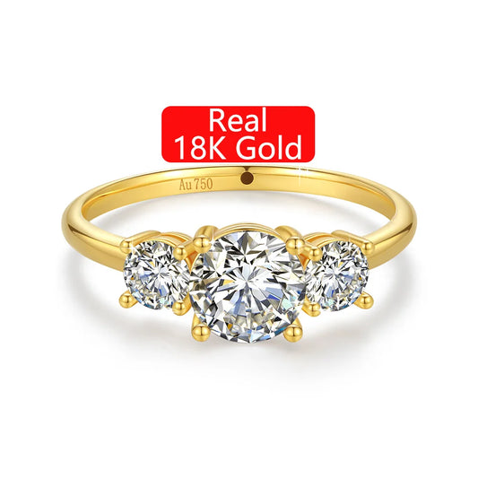 18K Gold Moissanite 3 Stone Ring