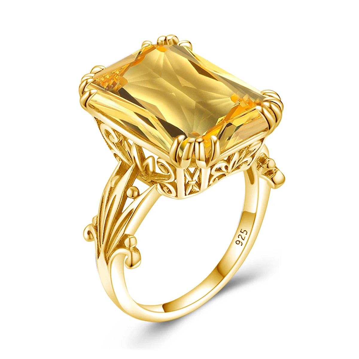 Sterling Silver  Emerald-Cut Citrine Ring