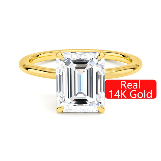 14K Gold Emerald Cut Moissanite Diamond Rings