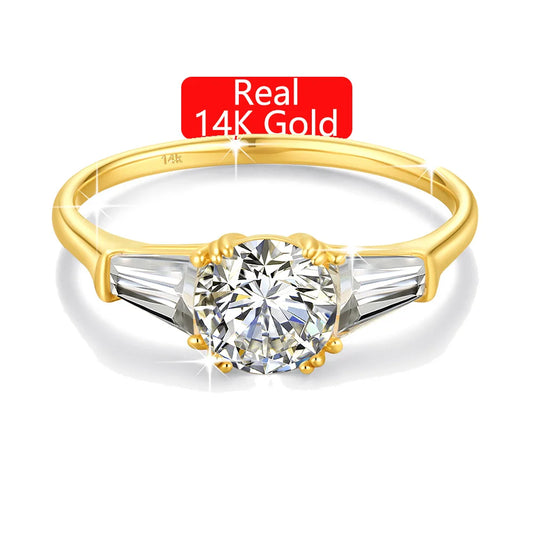 3 Stone Moissanite diamond Ring 14K Yellow Gold for Women